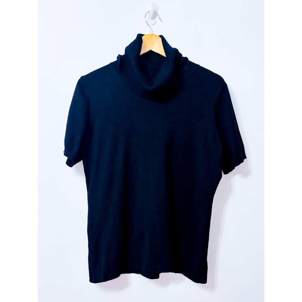 MARIE CLAIRE Black Short Sleeve Turtleneck Knit Sweater Minimalist Large